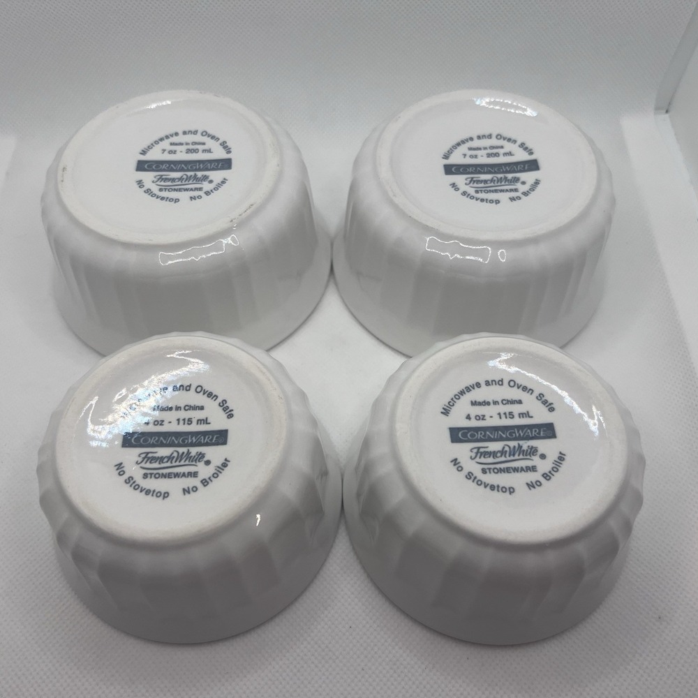 CorningWare French White Stoneware Ramekin Set 4pc 4 oz & 7 oz Baking Dishes - Picture 2 of 2